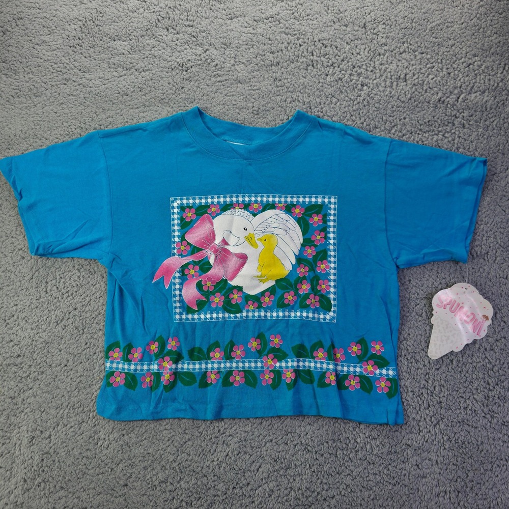 Vintage Spumoni Rose Cage Girls Blue Goose Chick T-Shirt NWT Size L 14 22177174